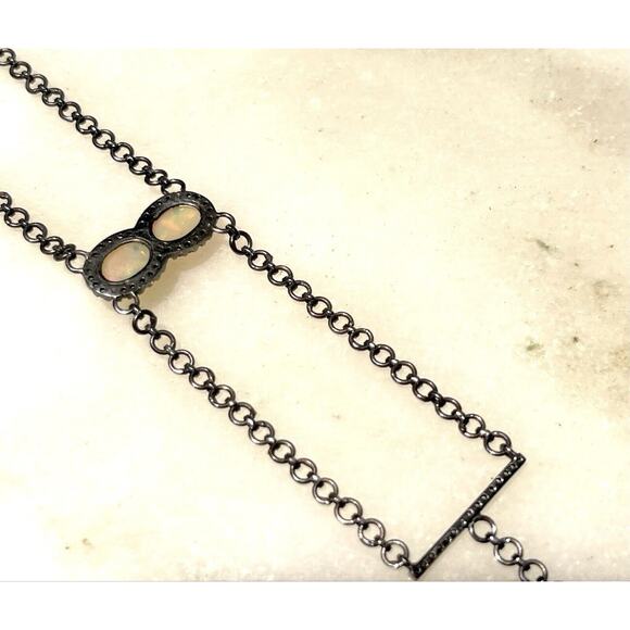 Sterling Silver .925 3 Chain Choker Real Opal And DIAMONDS. BEAUTIFUL!! Omg - Picture 3 of 14